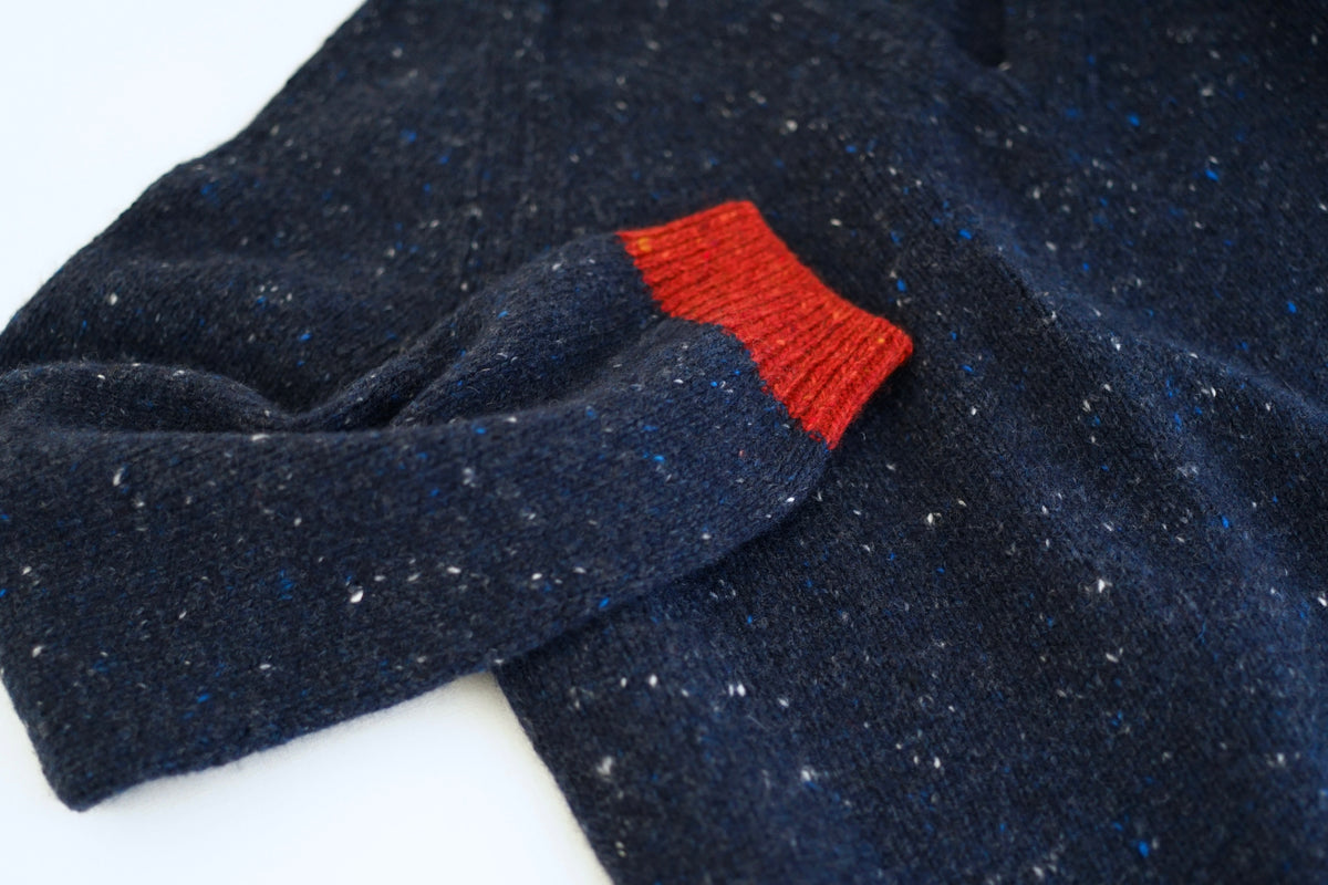 ウールカシミヤVネックプルオーバー　navy×garnet (hand knitting machine +  hand knit)