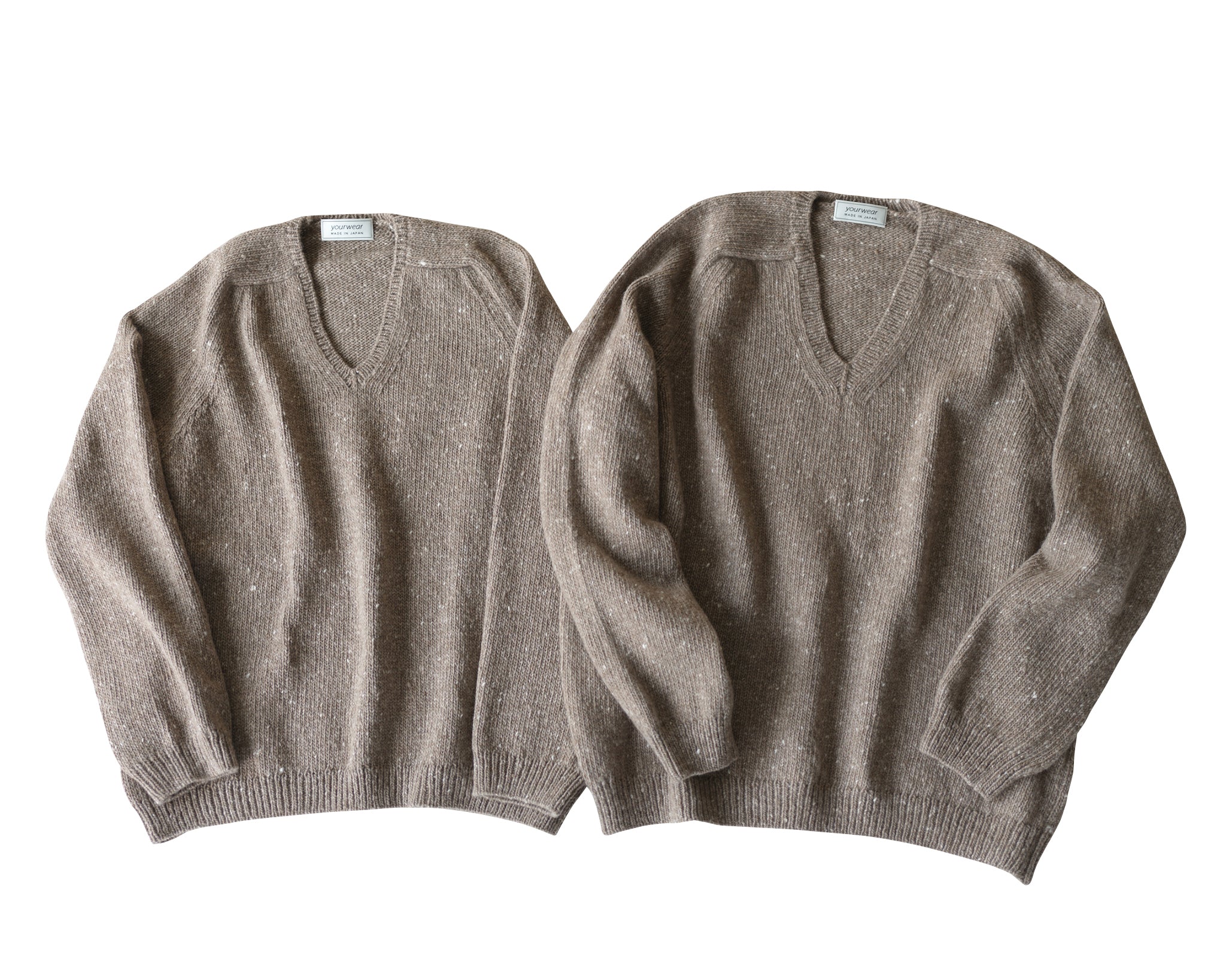 Vネックプルオーバー モカ(hand knitting machine + hand knit) – yourwear